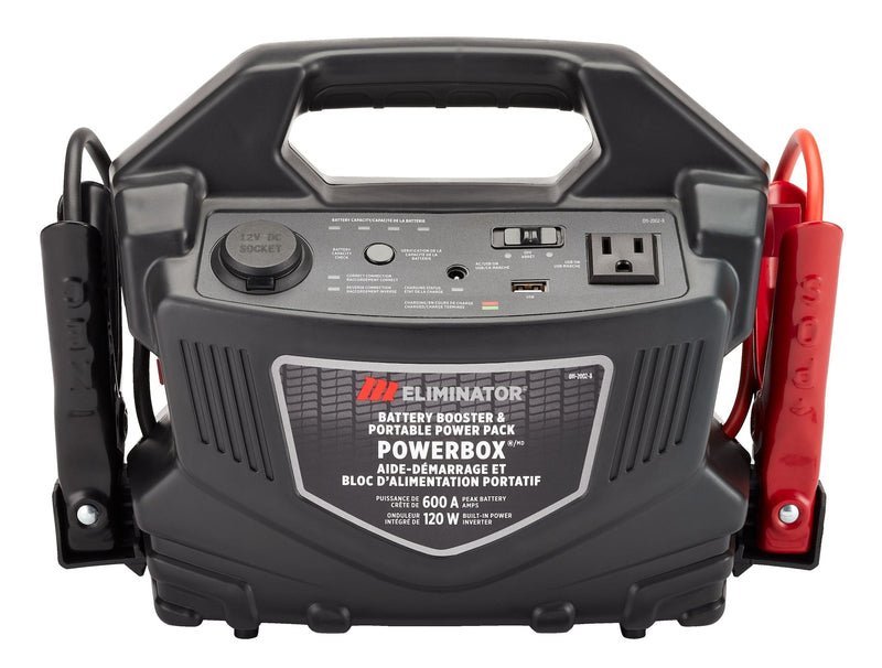 MotoMaster Eliminator PowerBox Portable Power Pack & Battery Booster/Jump Starter, 600 Peak Amps, 120W N3