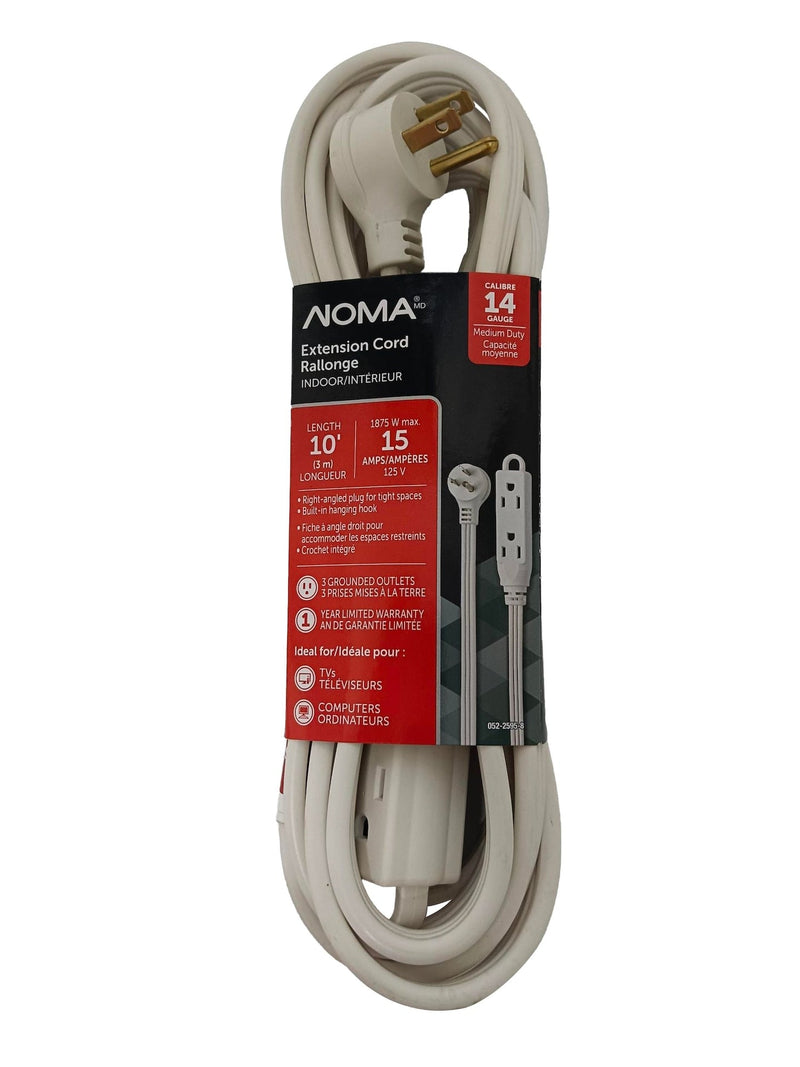 NOMA 14/3 Indoor Extension Cord with Right Angle Plug, 3 Grounded Outlets, White R8