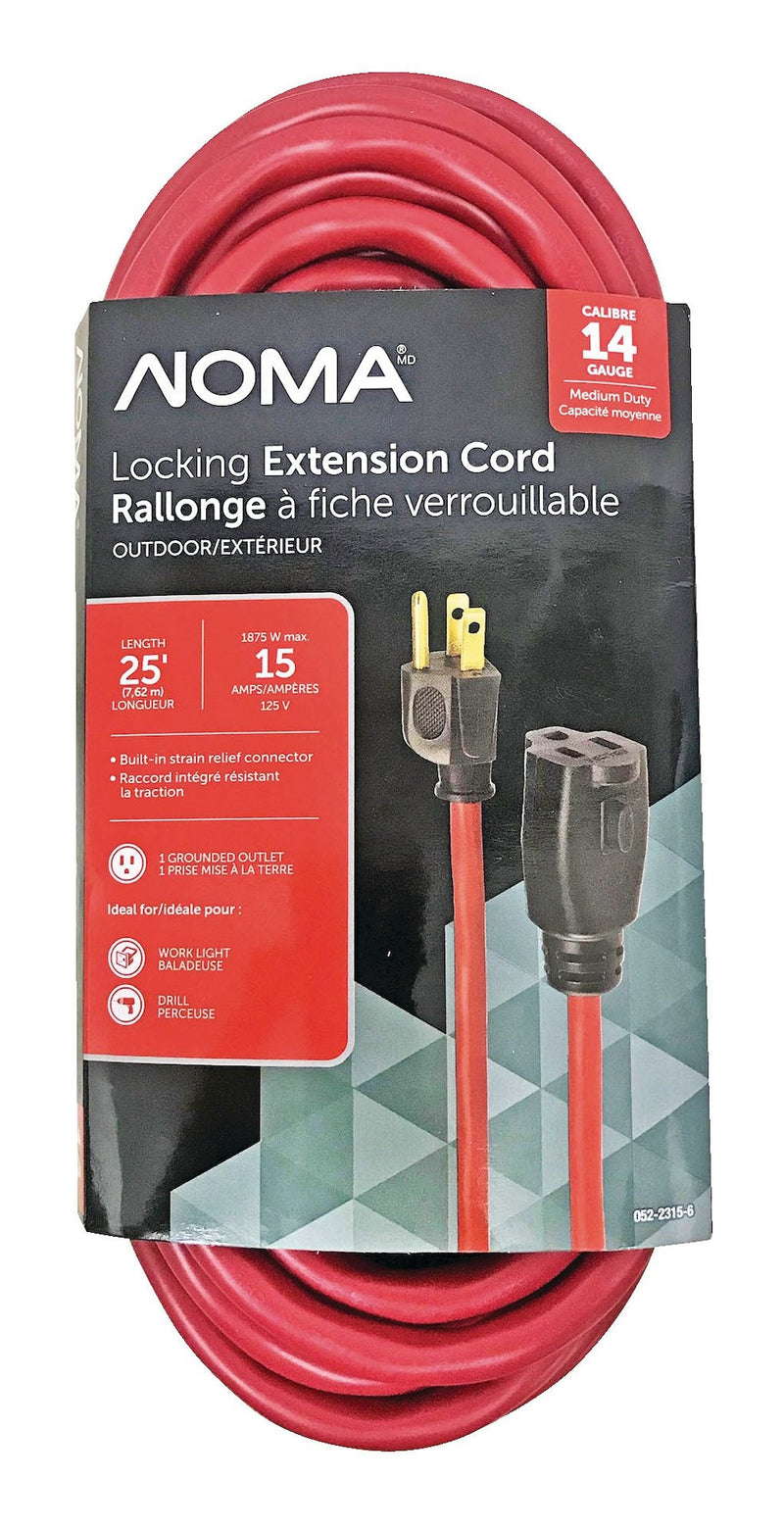 NOMA 14/3 Outdoor Extension Cord with Grounded Outlet & Locking Connector, Red X6