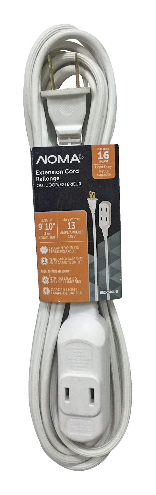 NOMA 16/2 Outdoor Extension Cord with 3 Outlets, White S1