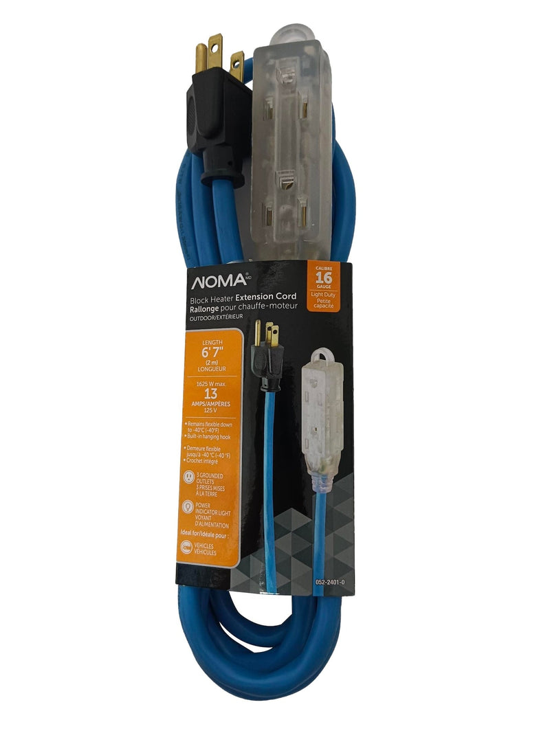 NOMA 16/3 13 Amp All-Weather Block Heater Cord with Lighted End, Blue B5