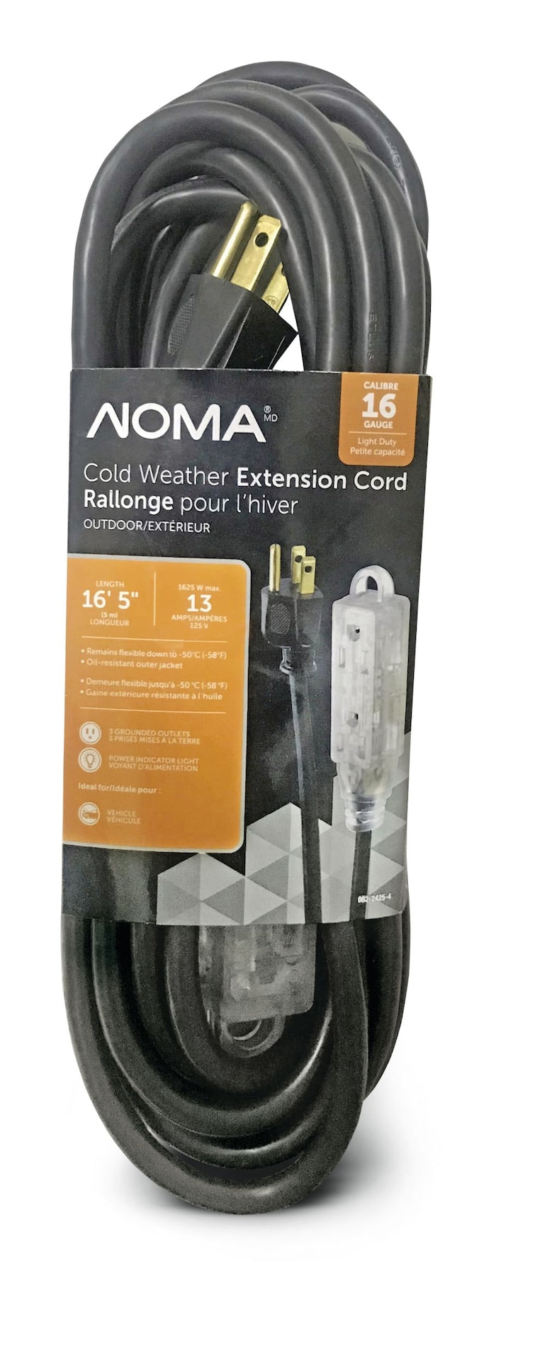 NOMA 16/3 Extreme Cold Weather Outdoor Extension Cord with Lighted End, Flexible, Black F2
