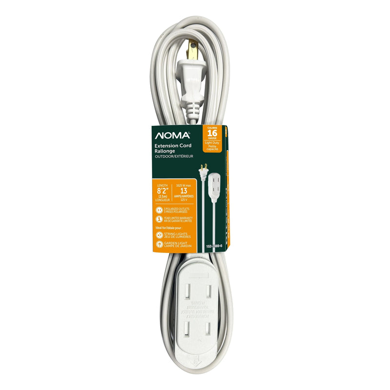 NOMA 2.5-m 13A 3-Outlet Light-Duty 16-Gauge White Outdoor Extension Cord V0