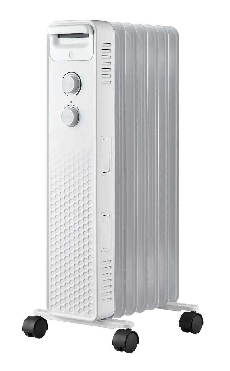 NOMA 3-Setting Mechanical Oil Filled Heater with Adjustable Thermostat, Castors & Handle, 1500W, White V4
