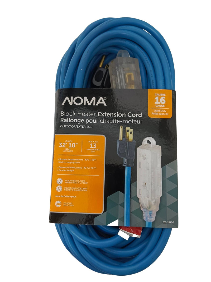 NOMA 32-ft 10-in 16/3 13 Amp All-Weather Block Heater Cord with Lighted End, Blue F2