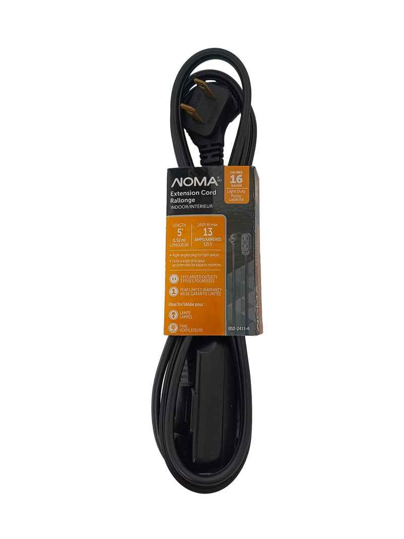 NOMA 5' 16/2 Light Duty Extension Cord with 3 Outlets, Black W7