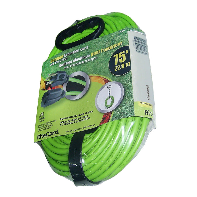 Ritecord 75-ft 16/3Outdoor Extension Cord with Locking Connector and Carry Strap, Lime Green J5