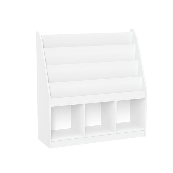 RiverRidge Home Kids' Playroom Bookrack with 3 Toy Organizer Cubbies & 4 Book Shelves, White E3