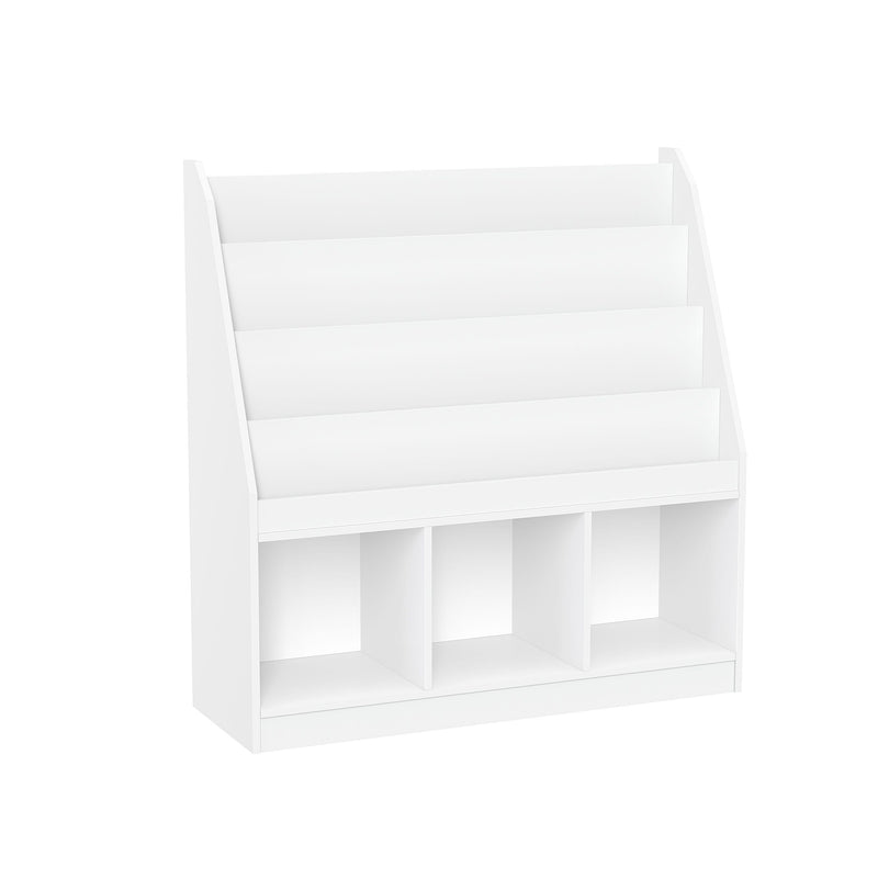 RiverRidge Home Kids' Playroom Bookrack with 3 Toy Organizer Cubbies & 4 Book Shelves, White E3