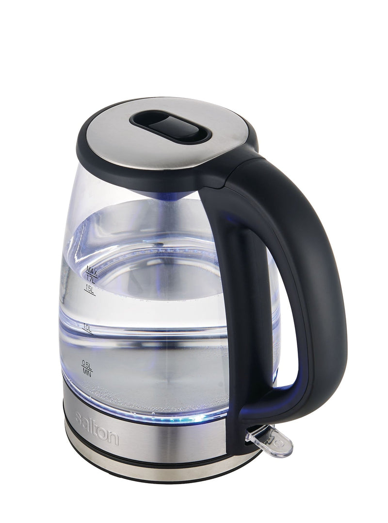 Salton Cordless Electric Glass Kettle with Auto Shut Off, Black/Stainless Steel, 1.7-L B1