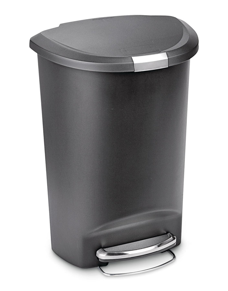 simplehuman Plastic D-Shaped Step Garbage Can, Black, 50-L S7