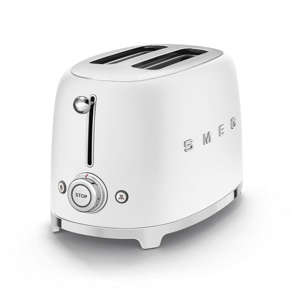 Smeg 50's Retro Style Wide Slot Pop Up Electric Toaster with 6 Settings, 2-Slice, Matte White E7