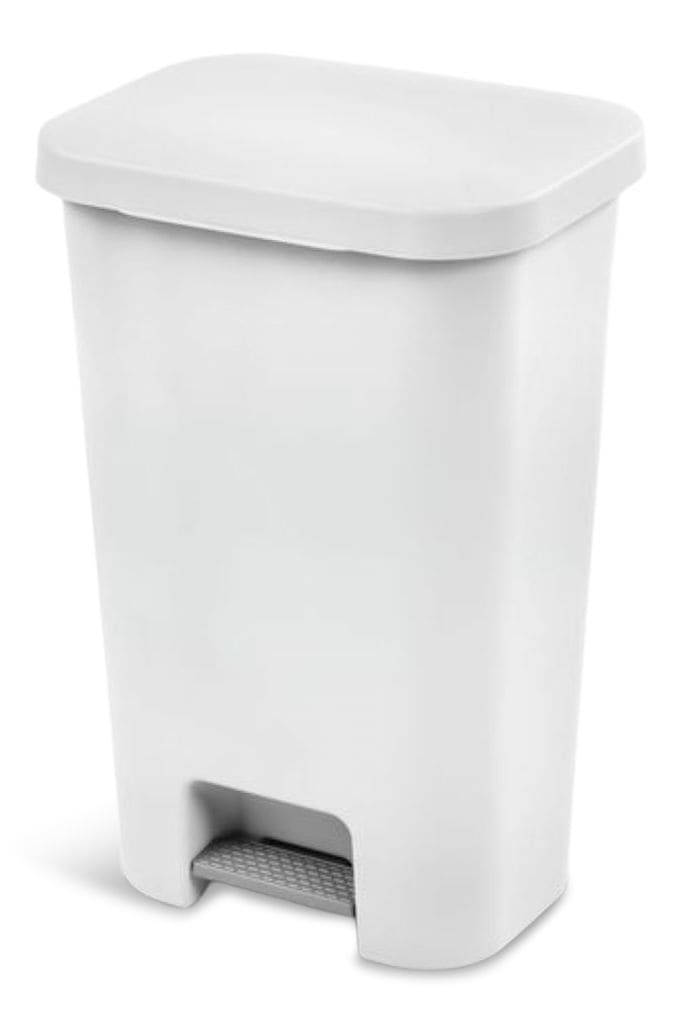 Sterilite Plastic Rectangular Step Garbage Can, White, 45-L Y0
