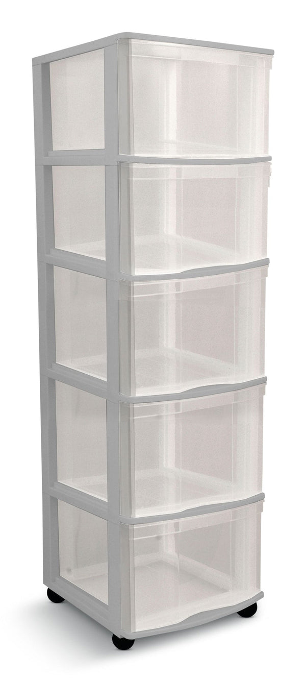 type A Deep Clear Grey Frame 5-Drawer Storage Tower/Cart with Wheels, 39-in B1