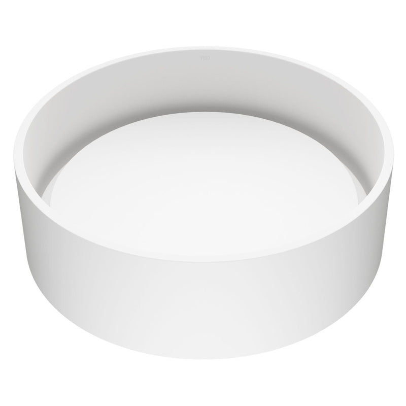 VIGO Anvil Matte Stone Round Composite Vessel Bathroom Sink/Basin with Deep Bowl, White Q3