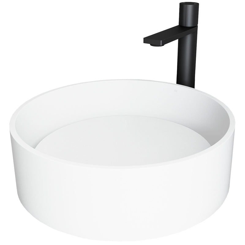 VIGO Anvil MatteStone Round White Composite Bathroom Sink/Basin Set with Gotham Faucet and Pop-Up Drain X7