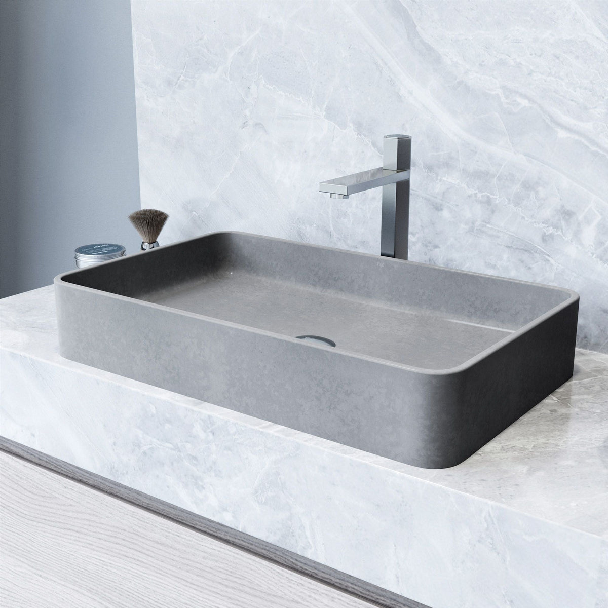 VIGO Basilica Gothic ConcretoStone 23x14-in Deep Grey Bathroom Sink/Basin with Rectangular Vessel