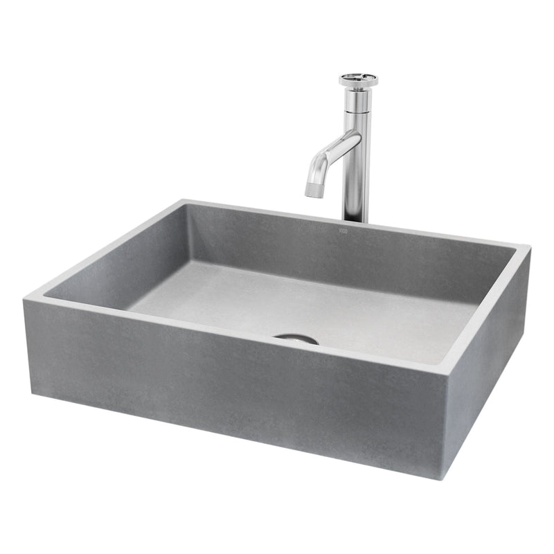 VIGO Coca Gothic ConcretoStone Grey Bathroom Sink/Basin Set with Cass Faucet and Rectangular Vessel Q2