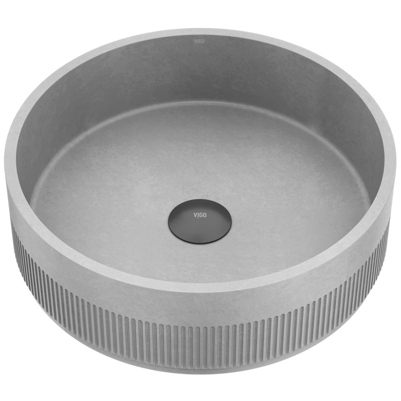VIGO Cypress ConcretoStone 16-in Deep Grey Bathroom Sink/Basin with Round Fluted Vessel L3