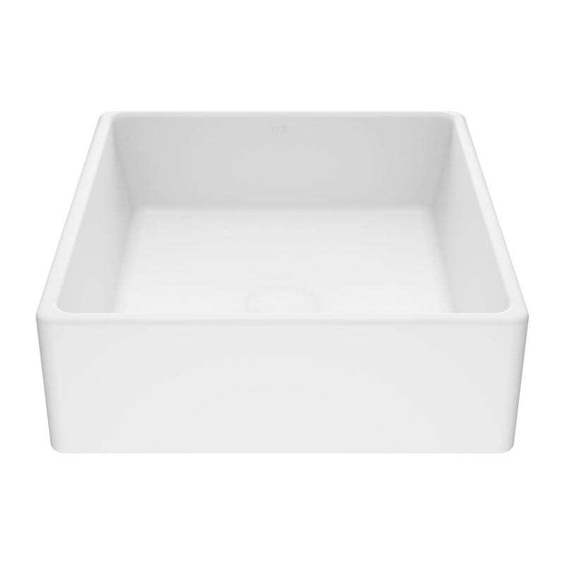 VIGO Dianthus Matte Stone Square Vessel Bathroom Sink, Above-Counter Installation, White C4