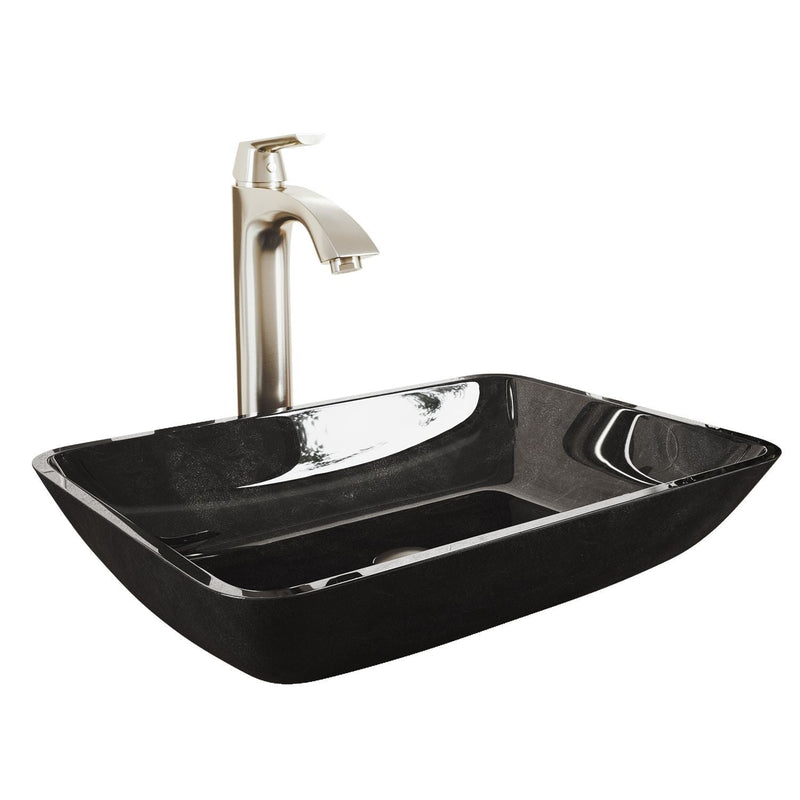VIGO Glass Grey Onyx Bathroom Sink/Basin Set with Linus Faucet and Rectangular Vessel B0