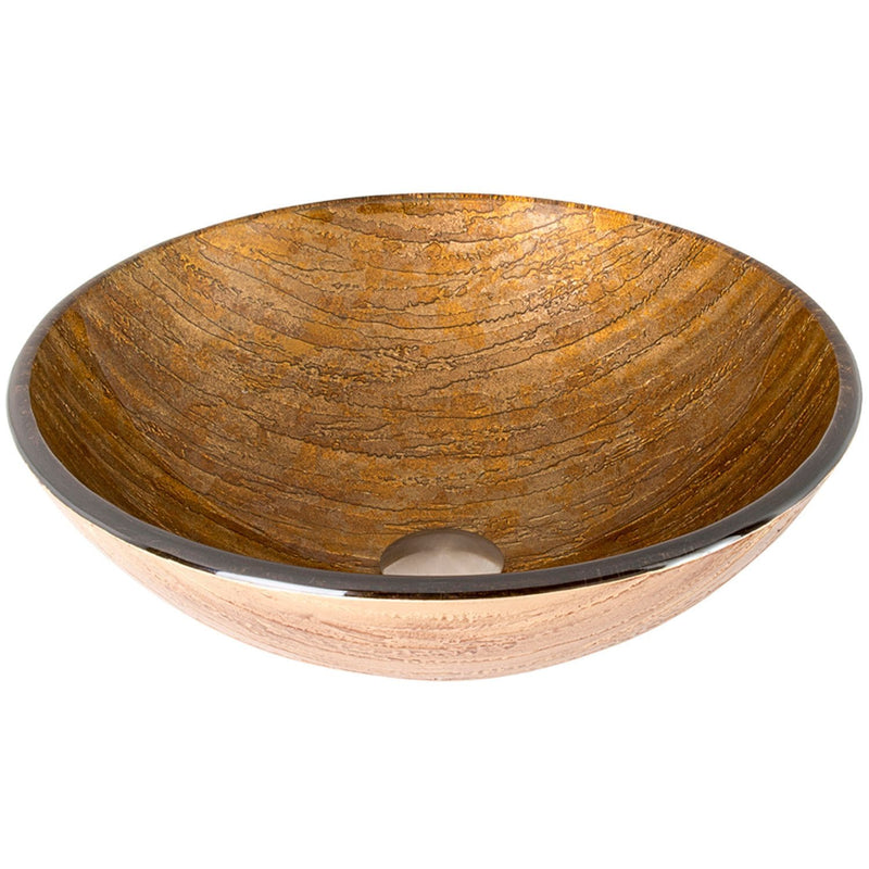 VIGO Glass Round Vessel Bathroom Sink/Basin with Rounded Edges & Deep Bowl, Amber Sunset K1