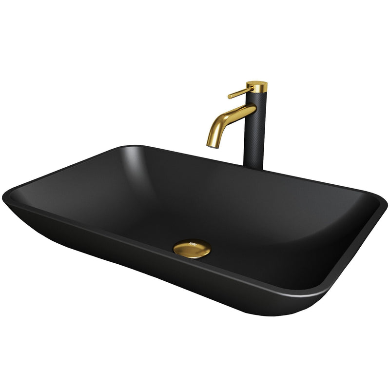 VIGO Hadyn MatteShell Matte Black Bathroom Sink/Basin Set with Lexington Faucet and Rectangular Vessel T7