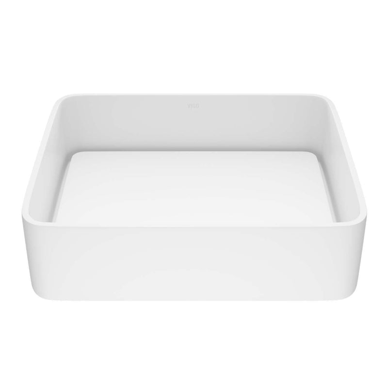VIGO Jasmine MatteStone 18x15-in Deep White Bathroom Sink/Basin with Rectangular Vessel G9