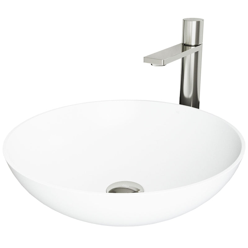 VIGO Lotus MatteStone White Bathroom Sink/Basin Set with Gotham Faucet and Round Composite Vessel R3