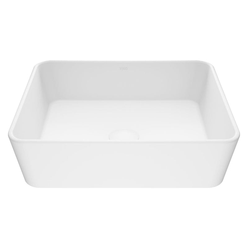 VIGO Marigold Matte Stone Rectangular Composite Vessel Bathroom Sink/Basin with Rounded Edges & Deep Bowl, White Z0