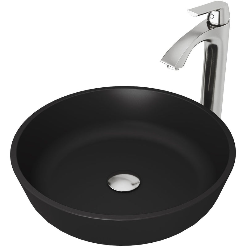 VIGO Modus MatteShell Matte Black Bathroom Sink/Basin Set with Linus Faucet and Round Glass Vessel W5