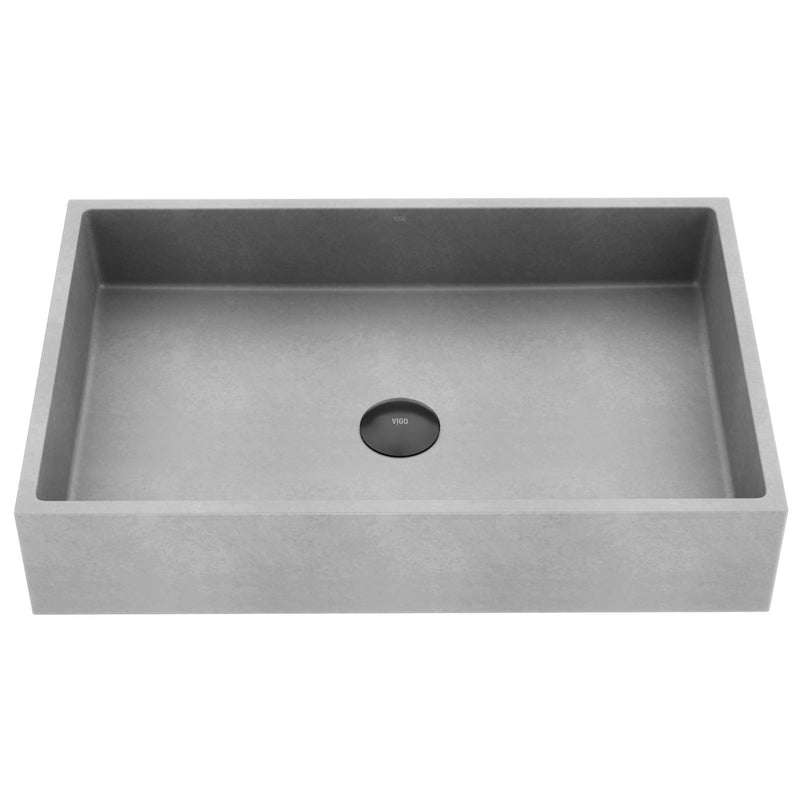 VIGO Orvieto Gothic ConcretoStone 24x15-in Deep Grey Bathroom Sink/Basin with Rectangular Vessel T1