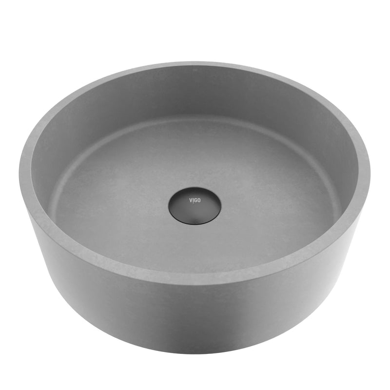 VIGO Palermo Gothic ConcretoStone 15x15-in Deep Grey Bathroom Sink/Basin with Round Vessel F6