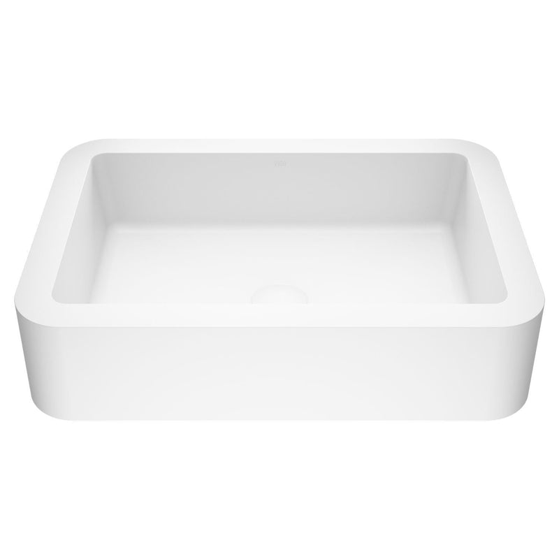 VIGO Petunia Matte Stone Rectangular Composite Vessel Bathroom Sink/Basin with Rounded Edges & Deep Bowl, White F8