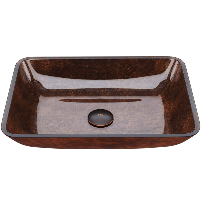 VIGO Rectangular Glass Vessel Bathroom Sink/Basin with Deep Bowl, Russet S6
