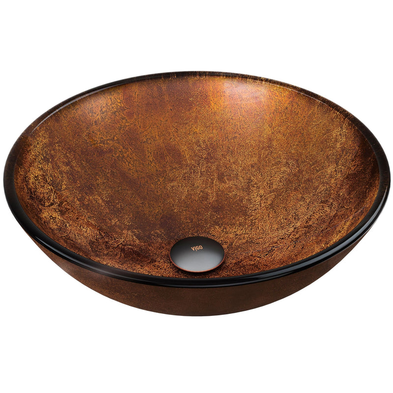 VIGO Round Glass Vessel Bathroom Sink/Basin with Deep Bowl, Russet F0