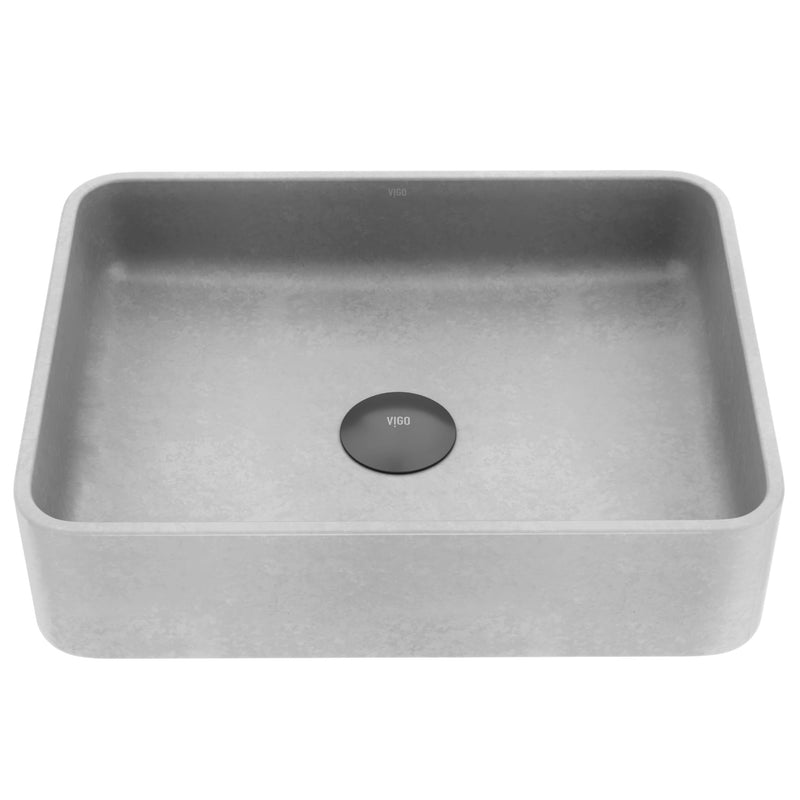 VIGO Segovia Gothic ConcretoStone 16x12-in Deep Grey Bathroom Sink/Basin with Rectangular Vessel I1