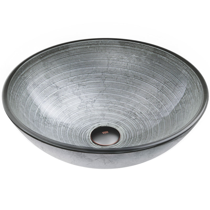 VIGO Simply Glass Round Vessel Bathroom Sink/Basin with Deep Bowl, Gray E0