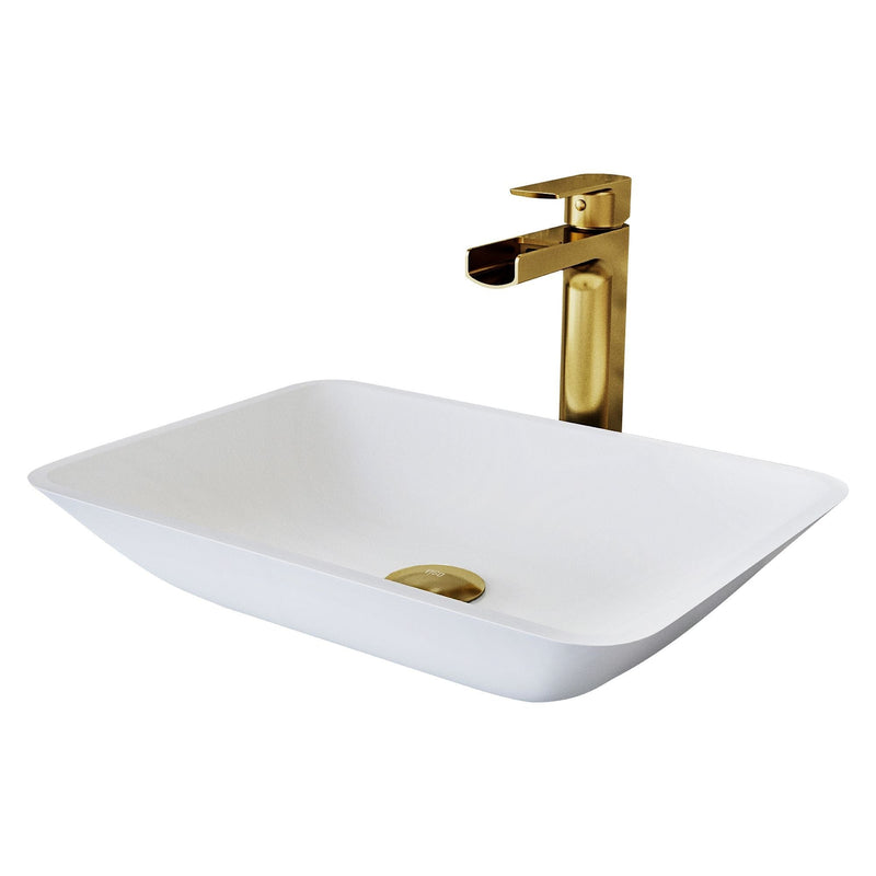 VIGO Sottile MatteShell White Bathroom Sink/Basin Set with Amada Faucet and Glass Rectangular Vessel M7