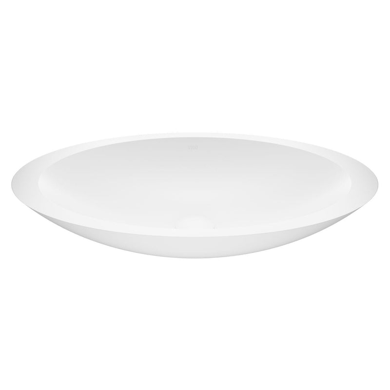 VIGO Wisteria Matte Stone Circular Vessel Bathroom Sink/Basin with Deep Bowl, White D7