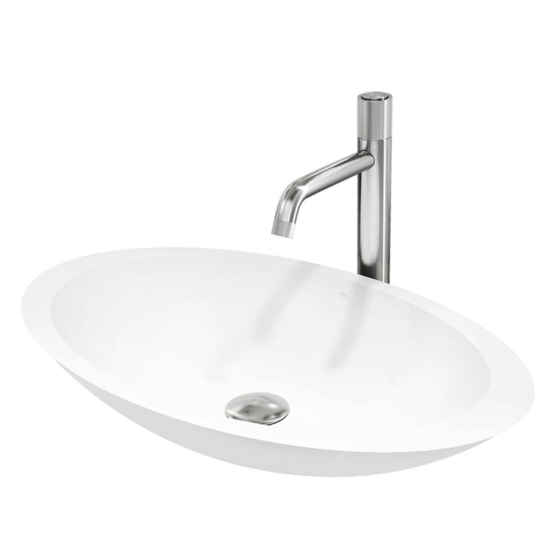 VIGO Wisteria MatteStone White Bathroom Sink/Basin Set with Apollo Faucet and Oval Composite Vessel F3