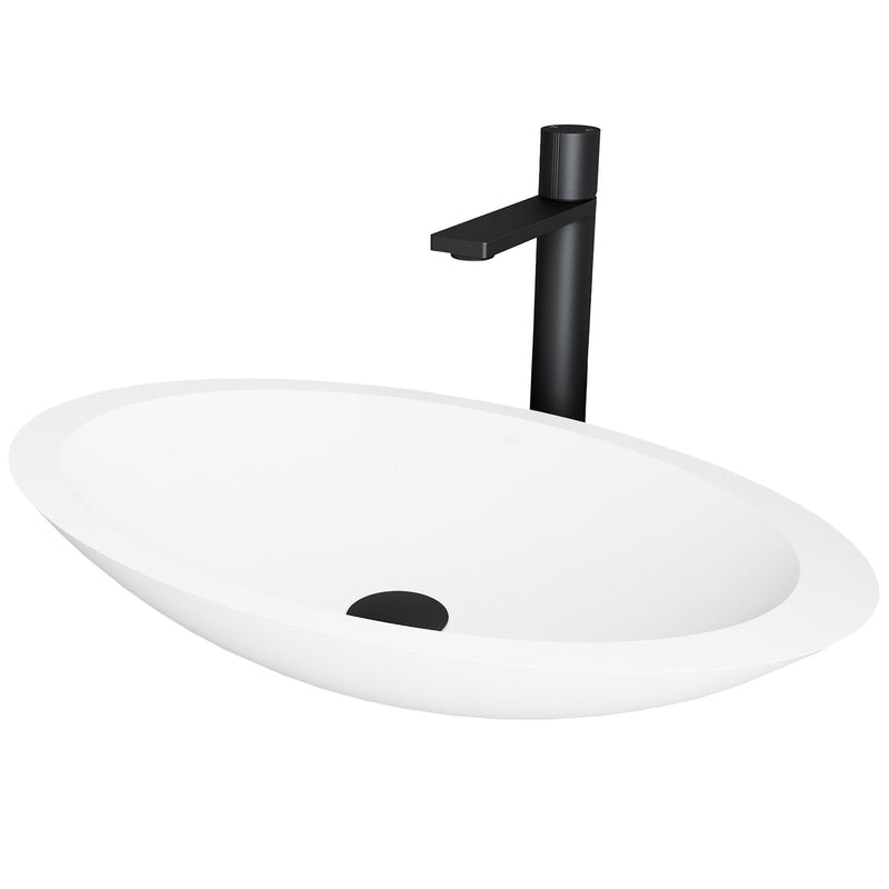VIGO Wisteria MatteStone White Bathroom Sink/Basin Set with Gotham Faucet and Oval Composite Vessel S6