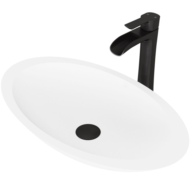 VIGO Wisteria MatteStone White Bathroom Sink/Basin Set with Niko Faucet and Oval Composite Vessel L0