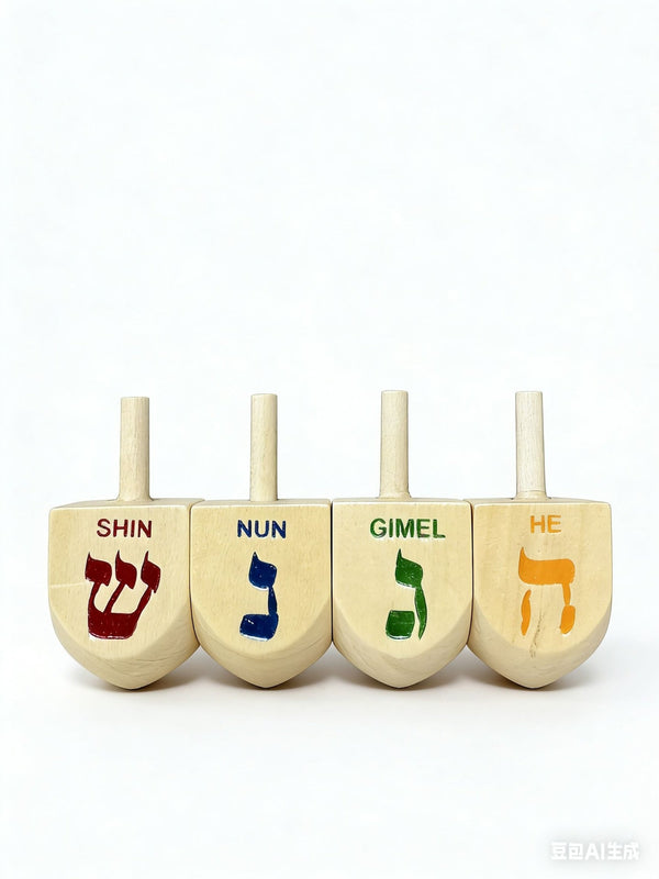 Wooden Dreidel Set, Natural, 4-pk, for Hanukkah Y2